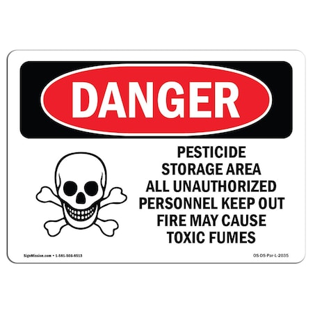 OSHA Danger, Pesticide Storage Fire Cause Toxic Fumes, 5in X 3.5in Decal, 10PK